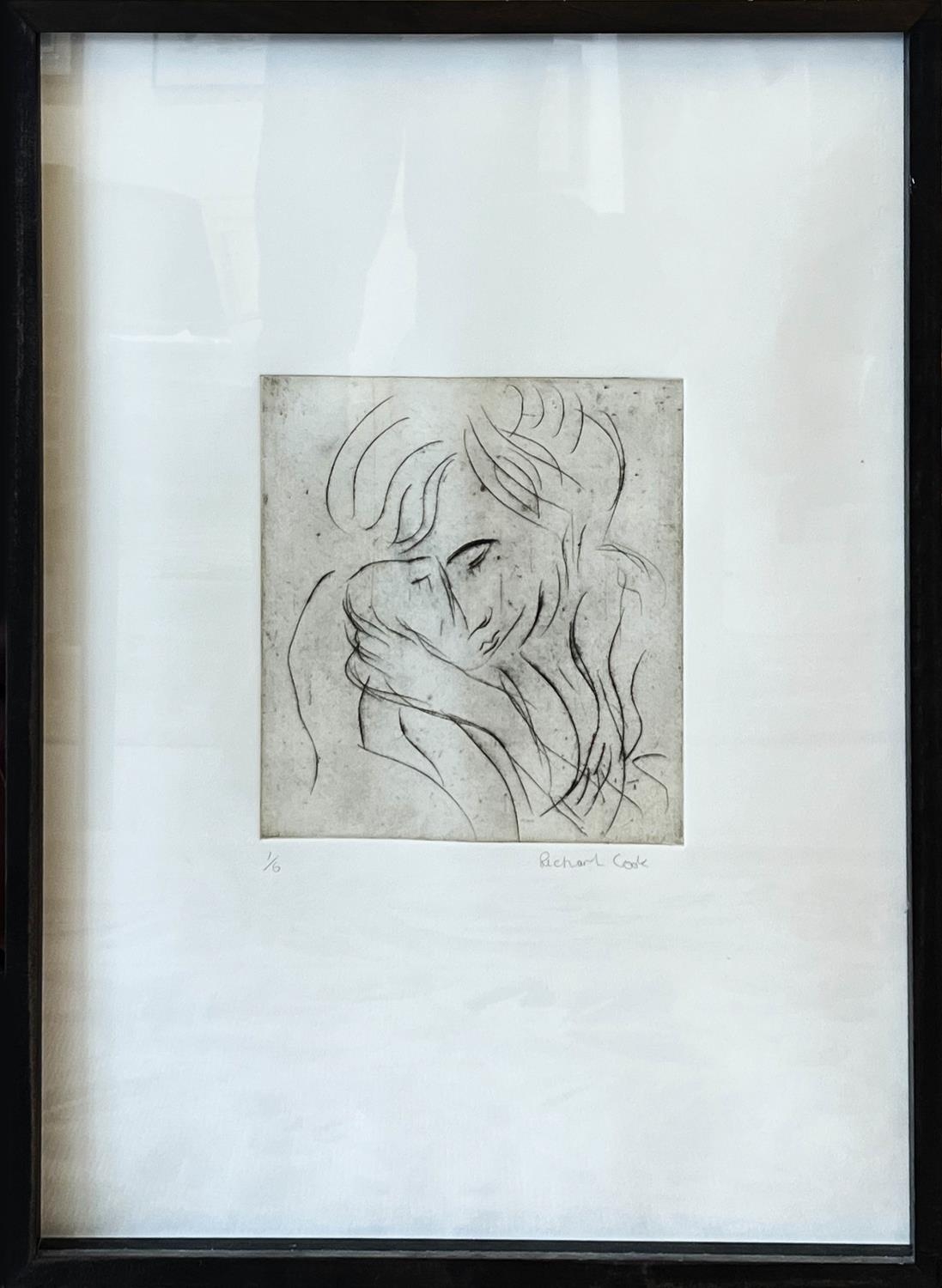 RICHARD COOK (B.1947), 'Portrait', etching, 75cm x 56cm, framed.