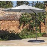 CANTILEVERED GARDEN PARASOL, grey fabric, includes base, 300cm x 245cm H x 300cm.