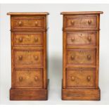 BEDSIDE CHESTS, a pair, Georgian style burr walnut and crossbanded, each with four drawers, 31cm D x