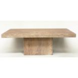 TRAVERTINE LOW TABLE, 1970s Italian marble on plinth supports, 125cm W x 65cm D x 42cm H.