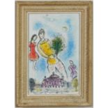MARC CHAGALL, Couple in Paris, offset lithograph, vintage French frame, 33cm x 21.5cm.