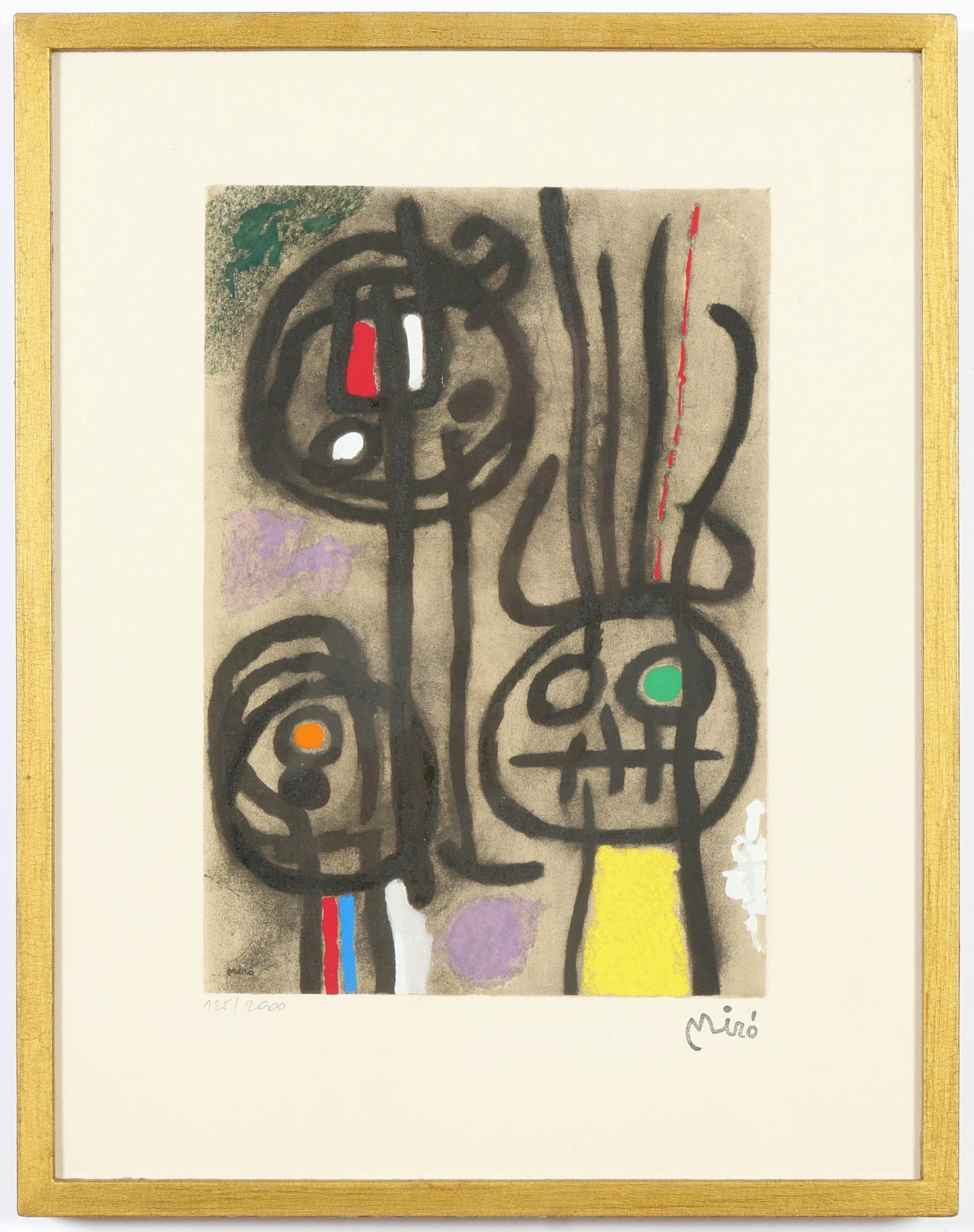 JOAN MIRO, a set of five signed in the plate, abstract pochoirs, stamped signature, numbered edition - Image 4 of 7