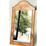 WALL MIRROR, arched rectangular with antiqued gilded Chinoiserie scarlet decorated frame, 120cm H