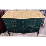 COMMODE, Louis XV style, later painted finish, with three drawers, faux marble painted top, 120cm