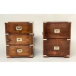 CAMPAIGN STYLE CHESTS, two, yewwood and brass bound, one with three drawers, the other a two