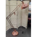 ANGLEPOISE INSPIRED FLOOR LAMP, 200cm H, coppered finish.