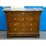 COMMODE, 97cm H x 126cm x 55cm, Louis Philippe walnut with four drawers and grey marble top.