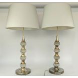 TABLE LAMPS, a pair, each overall 89cm H including shades metal and glass. (2)