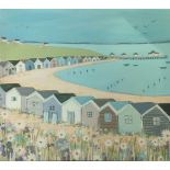 JANET BELL, Beach Huts, giclée print on canvas, 80cm x 80cm.