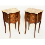 TABLES DE NUIT, a pair, French kingwood and floral marquetry inlaid each with two drawers, 76cm H