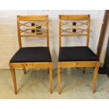 DINING CHAIRS, a set of six, each 45cm x 83cm H, Biedermeier style birch and ebonised with horsehair