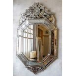 VENETIAN MIRROR, 145cm H x 88cm D, late 19th/early 20th century, with a bevelled central plate and