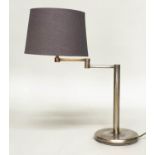DESK LAMP, 1970s silvered metal with weighted circular base, column and extending hinged swing