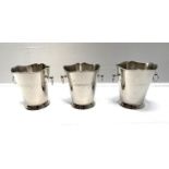 TWIN HANDLED CHAMPAGNE BUCKETS, 23cm high, 22cm wide, 19cm diameter, a set of three, silver