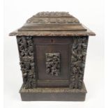 CELLARETTE, late 19th/early 20th century oak, with ornate Carolean carved detail, 51cm W x 41xm D