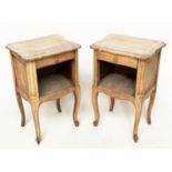 LAMP TABLES, a pair, French Louis XV style oak each with drawer and compartment, 45cm W x 32cm D x