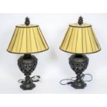 TABLE LAMPS, 83cm H x 43cm, a pair, bronzed resin, urn form with pleated shades. (2)