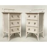 FAUX BAMBOO CHESTS, a pair, grey painted each with three drawers, 39cm x 34cm x 73cm H. (2)