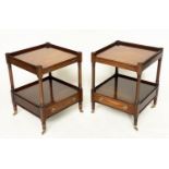 LAMP TABLES, a pair, George III design figured mahogany each with slide, two tiers and drawers, 46cm