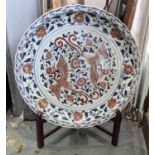 CHINESE CHARGER ON STAND, glazed ceramic, 95cm W x 120cm H x 45cm D.