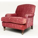 ARMCHAIR, Howard style tapestry style burgundy upholstery with arched back and turned front