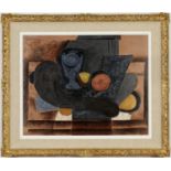 AFTER GEORGES BRAQUE, Nature Morte on silk, signed in the plate, Vintage French frame, 64cm x 78cm.