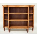SATINWOOD BOOKCASE, Edwardian style rosewood crossbanded of indented form with shelves and ring