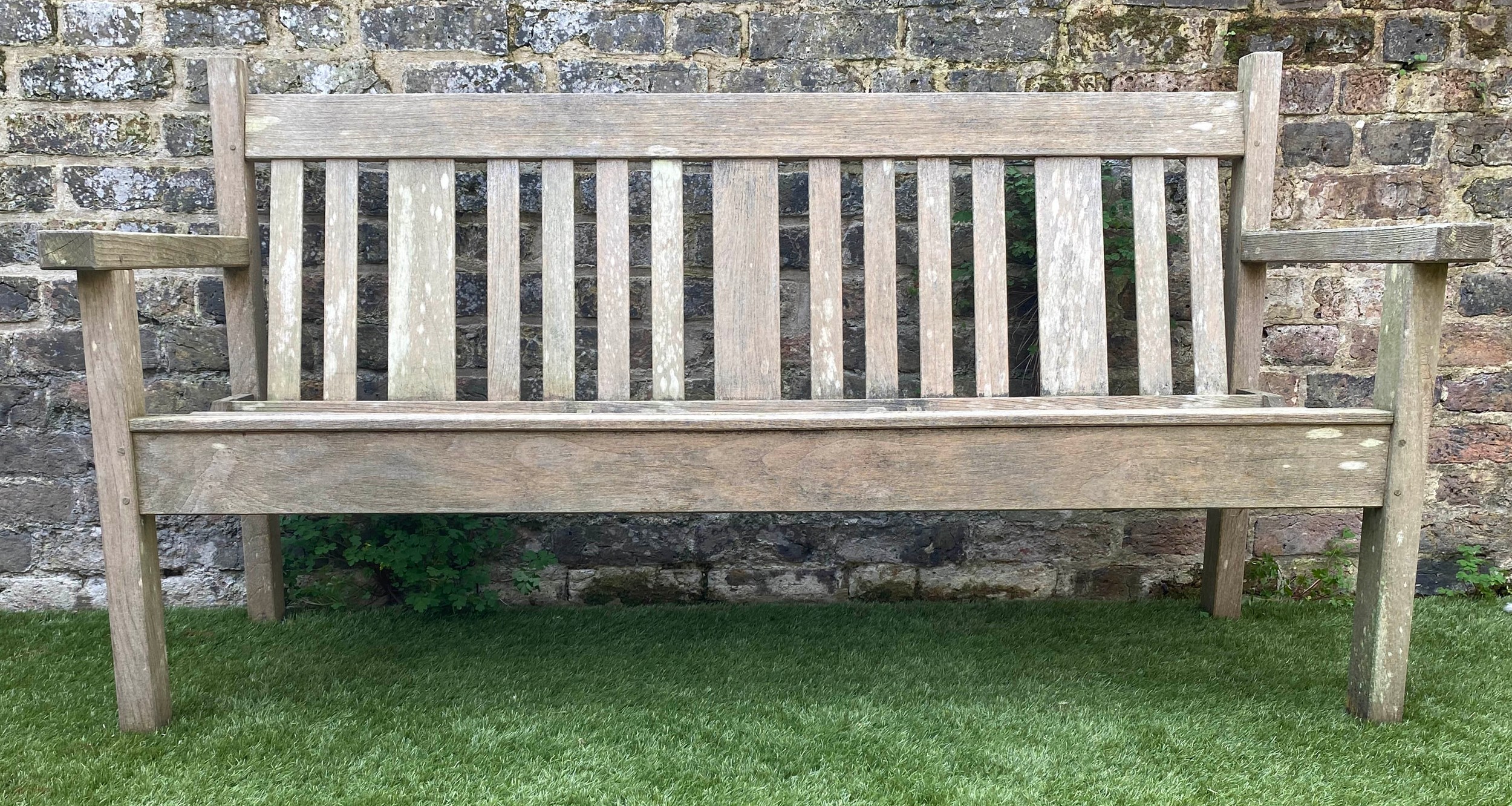 LISTER GARDEN BENCH, 154cm W, weathered teak of slatted construction. - Image 6 of 6