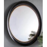 OVAL WALL MIRROR, Regency Style, black frame, gilt accent, 100cm W x 8.5cm D x 77 cm H.