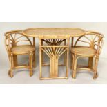 TERRACE SUITE, rattan framed, wicker panelled and cane bound, oval with companion pair of chairs,