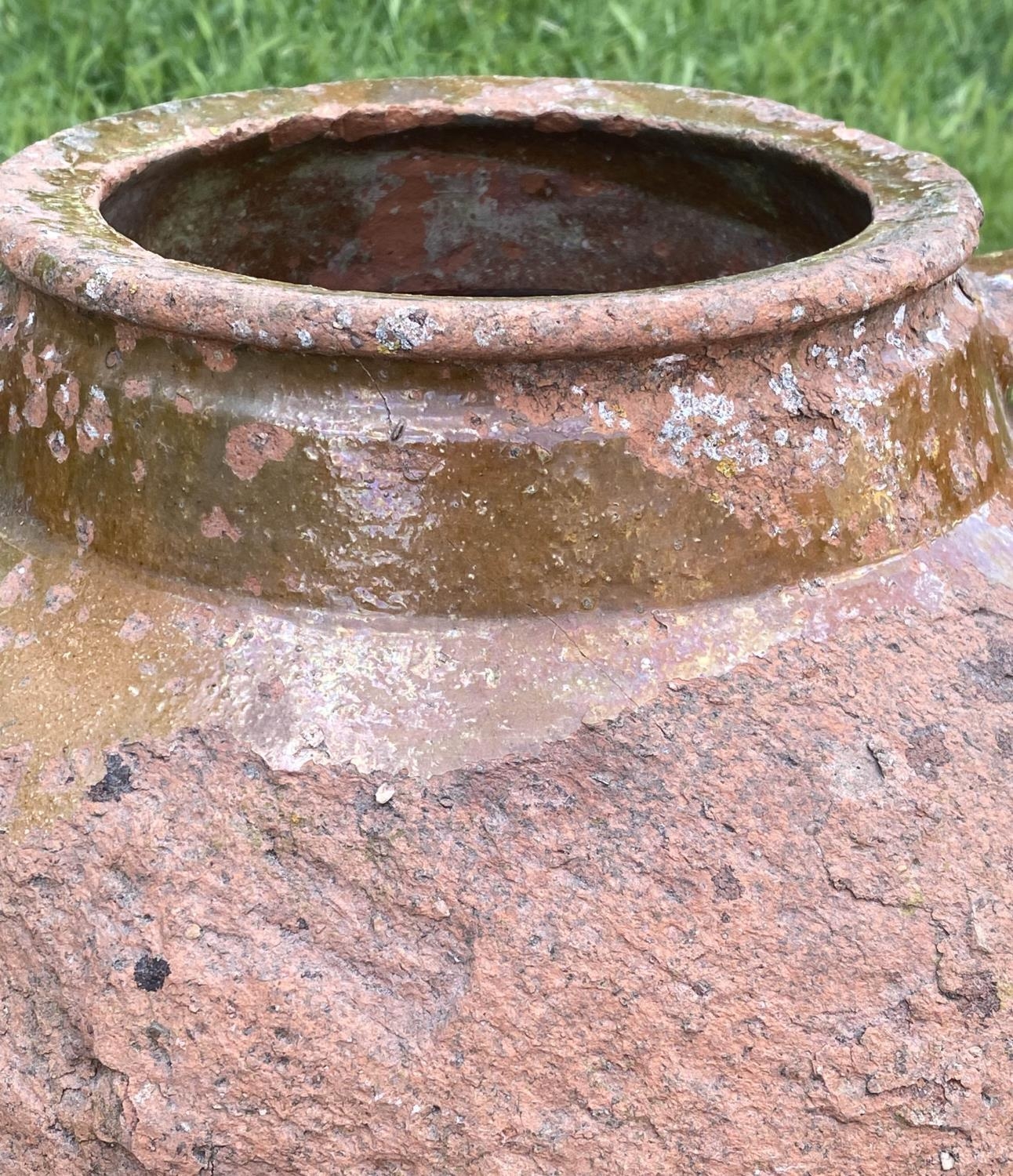 OLIVE JAR ON STAND, antique Mediterranean terracotta on wrought iron stand, 80cm H. - Image 5 of 6