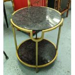 SIDE TABLE, 1960s French style, gilt metal, with two marble tiers, 50cm H x 45cm x 45cm.
