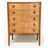 HEALS CHEST, vintage mid 20th century teak with five long drawers attributed to Heals, 71cm x 46cm x