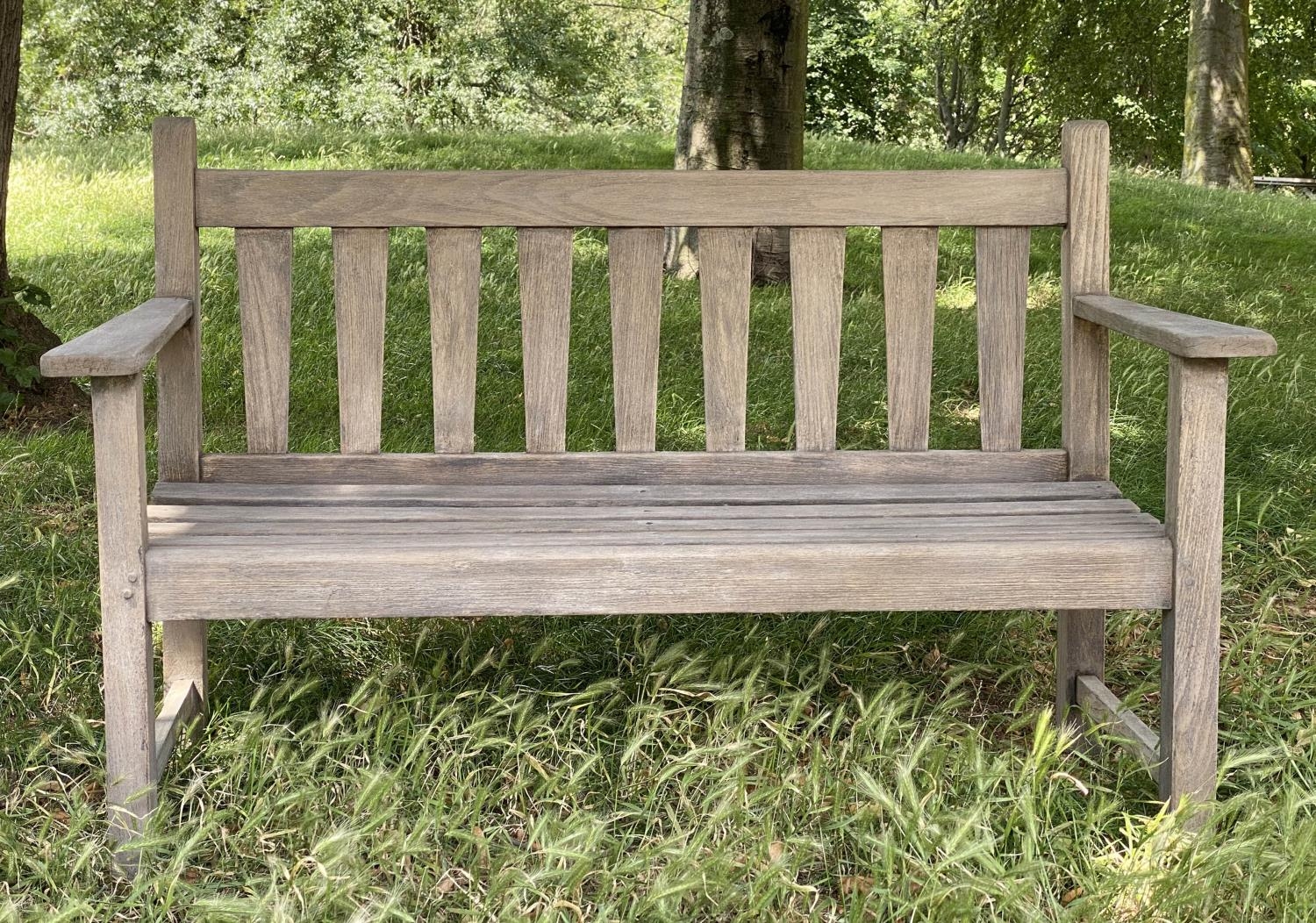 GARDEN BENCH, weathered teak with triangular splat back, 140cm W. - Image 2 of 7