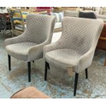 ARMCHAIRS, a pair, 60cm W, 1960's Danish style, grey fabric upholstered. (2)