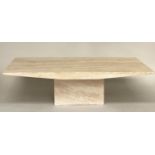 TRAVERTINE LOW TABLE, Italian marble rectangular with shaped sides, 170cm W x 100cm D x 45cm H.