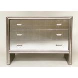 JULIAN CHICHESTER 'TEMPLE' CHEST, silvered wood framed and verre eglomise panelled with three