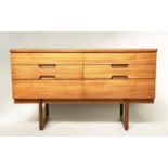 CHEST BY UNIFLEX, 1970s teak with six short drawers, and recessed handles, 120cm W x 46cm D x 71cm