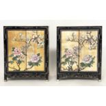 CHINESE CABINETS, a pair, with gilt polychrome Chinoiserie decoration, birds and blossom each with