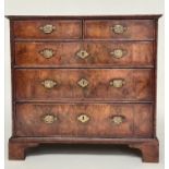 QUEEN ANNE CHEST, early 18th century English figured walnut, crossbanded and boxwood line inlaid