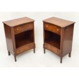 BEDSIDE CABINETS, a pair, George III design flame mahogany each concave with two drawers, 51cm x