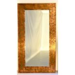 WALL MIRROR, 1970s Italian style coppered 180cm high, 91cm wide, coppered frame.