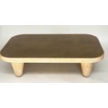 JULIAN CHICHESTR COFFEE TABLE, brass rounded rectangular and bleached oak, 130cm W x 38cm H x 84cm
