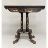 GAMES TABLE, early 19th century Chinese export lacquered rectangular and gilt Chinoiserie
