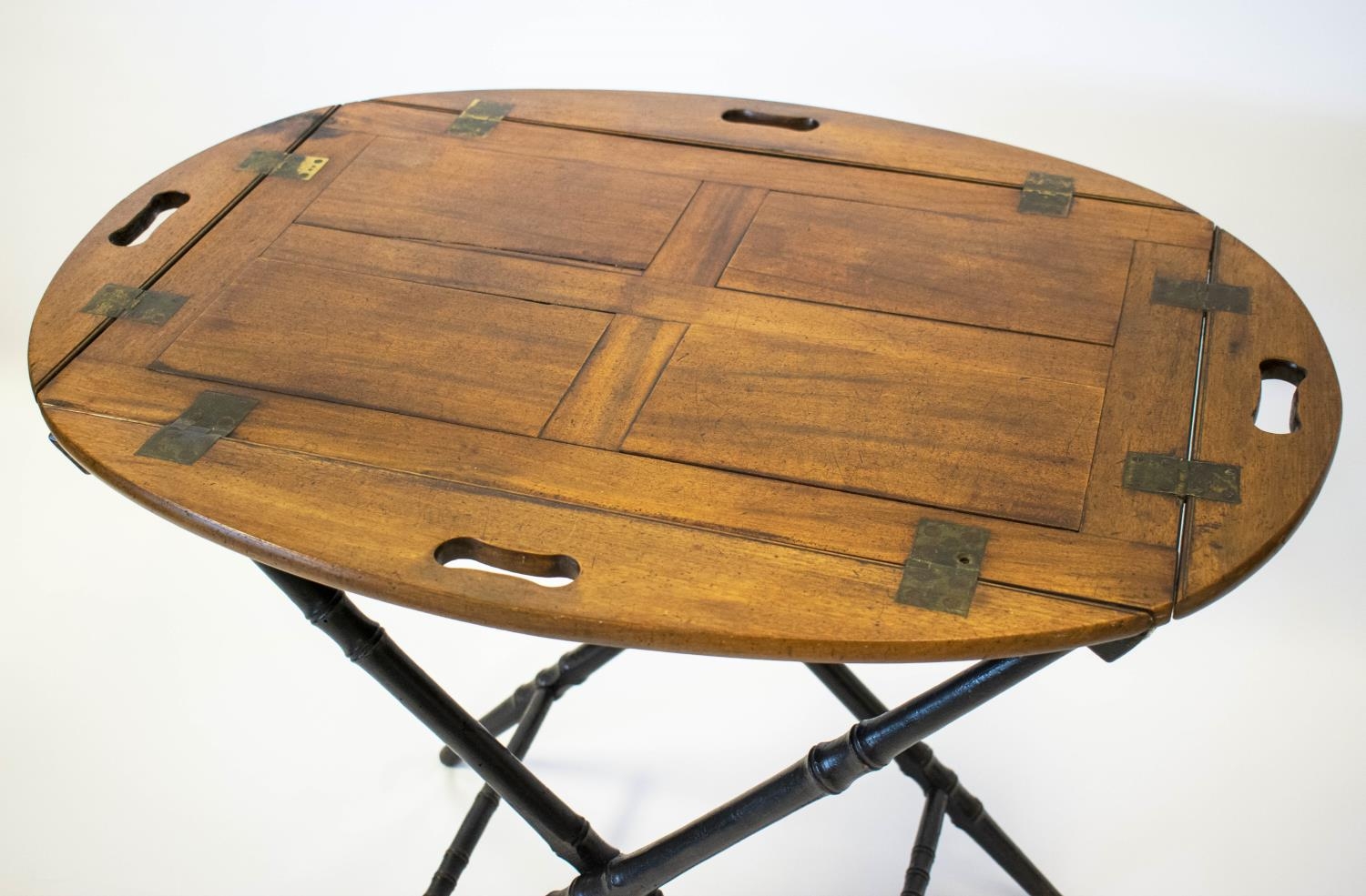 BUTLER'S TRAY, George III mahogany on folding ebonsied stand, 72cm H x 88cm W x 66cm D open - Image 3 of 6