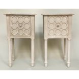 BEDSIDE CHESTS, a pair, Scandinavian style traditionally grey painted with single drawer and