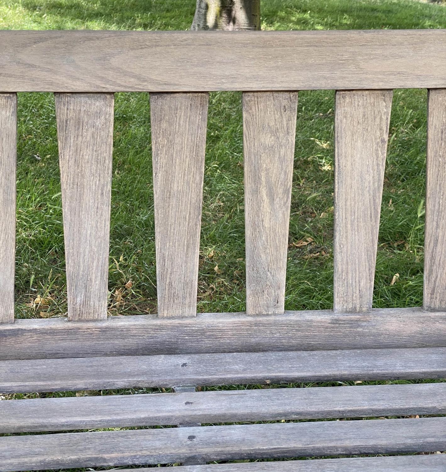 GARDEN BENCH, weathered teak with triangular splat back, 140cm W. - Image 4 of 7