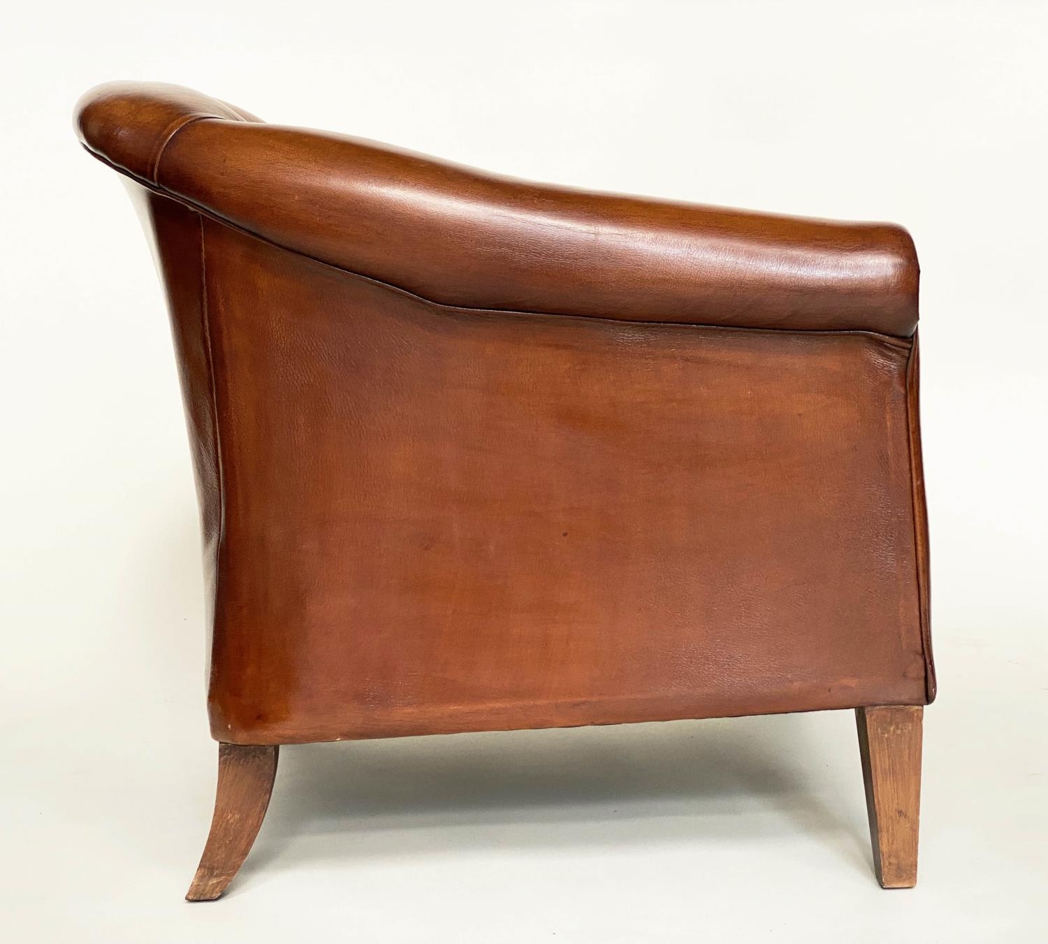 TUB ARMCHAIR BY THOMAS LLOYD, buttoned tan leather with arched back and rounded arms, 78cm W. - Bild 4 aus 6