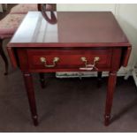 PEMBROKE TABLE, Regency style, mahogany finish, fitted with a single drawer, turned supports, 61cm H