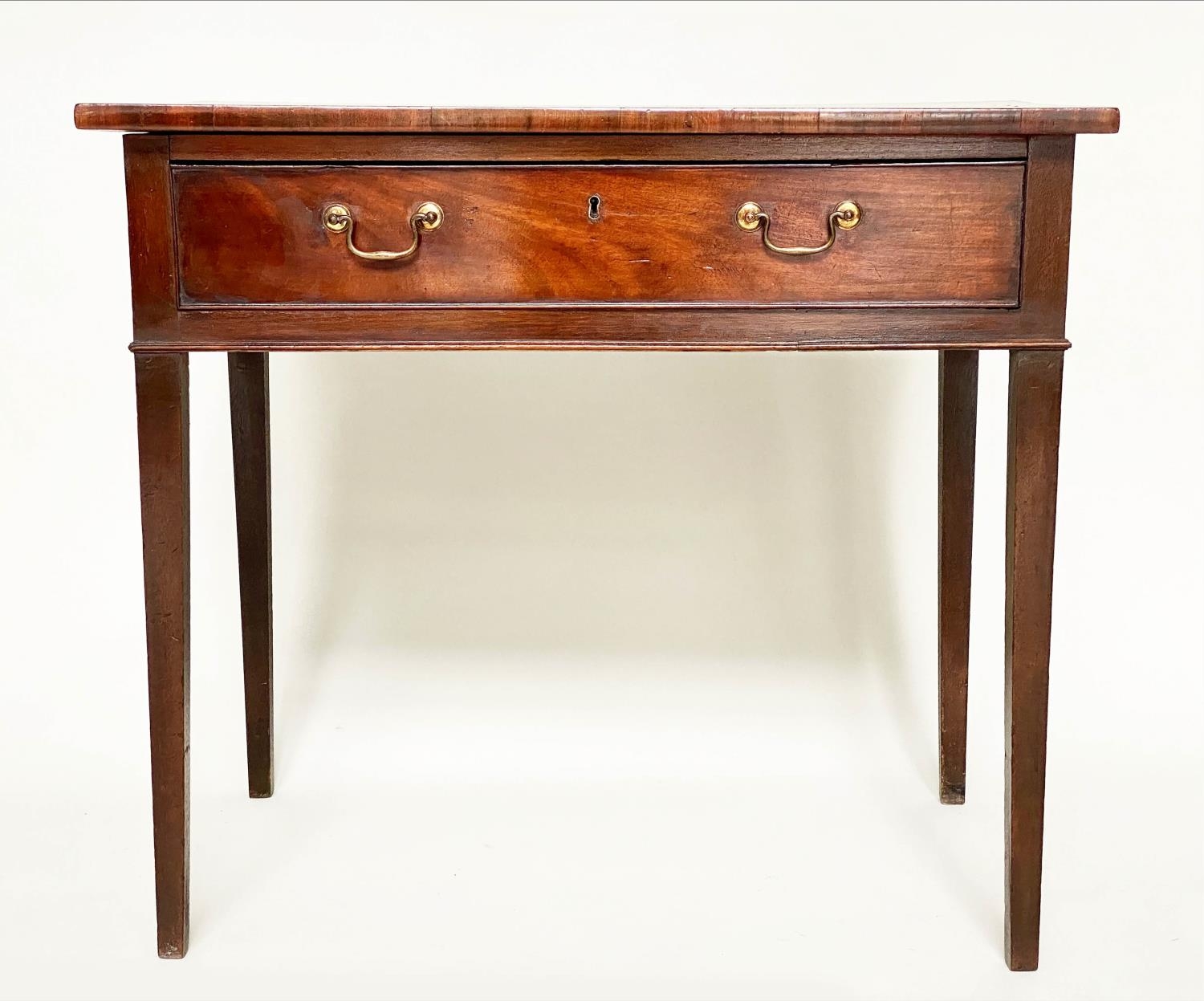 WRITING TABLE, George III mahogany with full width frieze drawer and square supports, 82cm W x